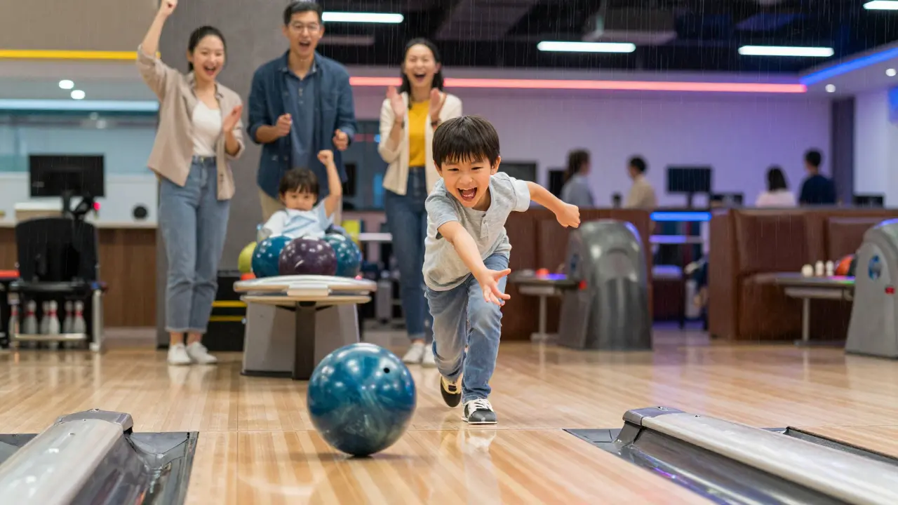 Kreslící děti a rodiče u bowlingu během deštivého dne v Písku.
