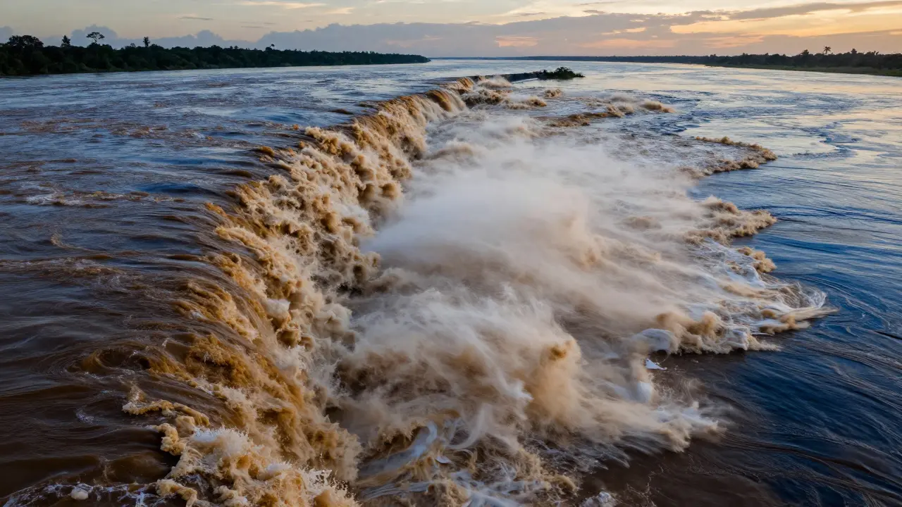 Ústí Amazonky, kde obrovské množství sladké vody proudí do oceánu.