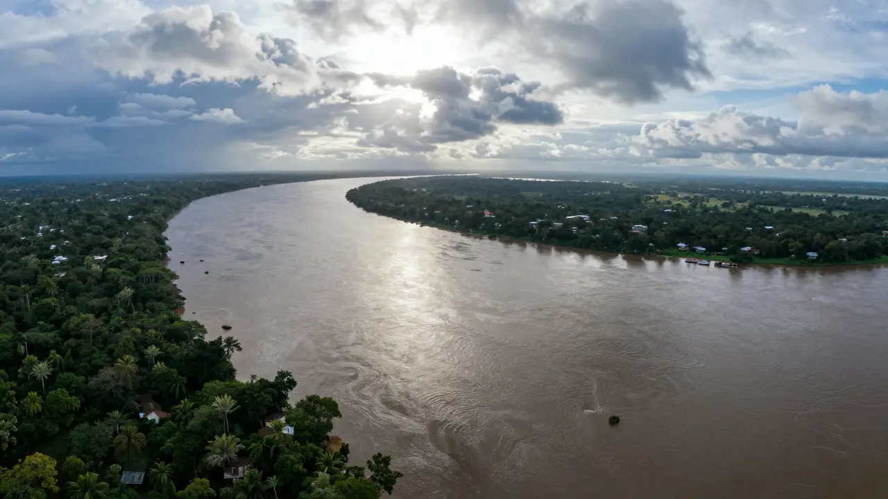 Vzdušný pohled na ústí Amazonky do oceánu